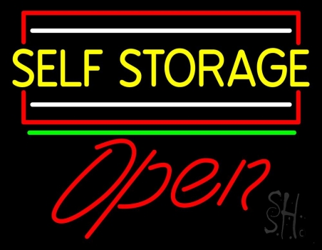 Yellow Self Storage Block With Open 1 Neon Sign