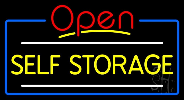 Yellow Self Storage Block With Open 4 Neon Sign