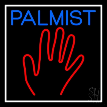 Blue Palmist Red Palm White Border Neon Sign