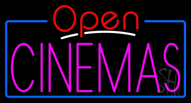 Pink Cinemas Open Neon Sign