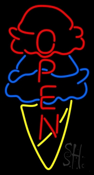 Cone Ice Cream Open Neon Sign