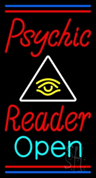 Red Psychic Reader And Turquoise Open Neon Sign