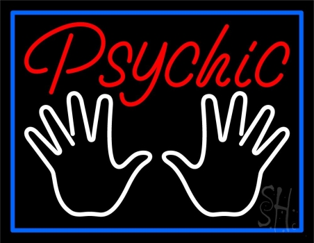 Red Psychic White Palms And Blue Border Neon Sign