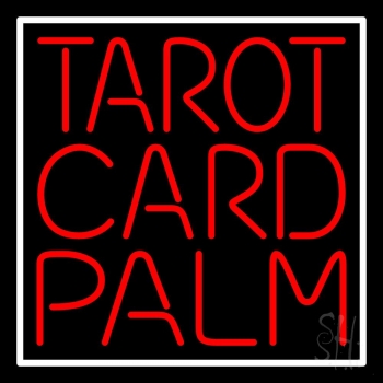 Red Tarot Card Palm And White Border Neon Sign
