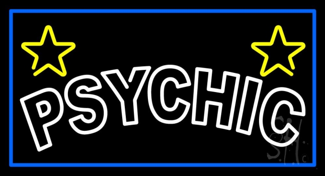 White Double Stroke Psychic Blue Border Neon Sign
