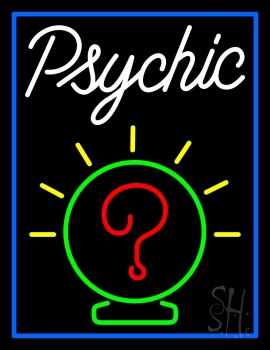White Psychic Blue Border Neon Sign