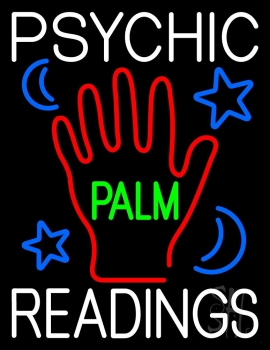White Psychic Readings Green Palm With Logo Neon Sign