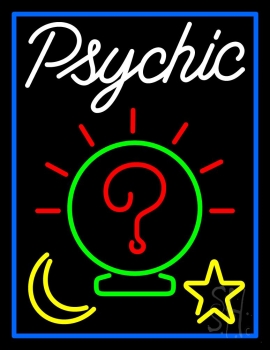 White Psychic With Blue Border Neon Sign