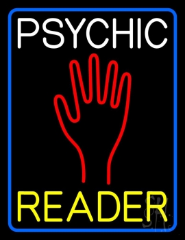 White Psychic Yellow Reader Blue Border Neon Sign