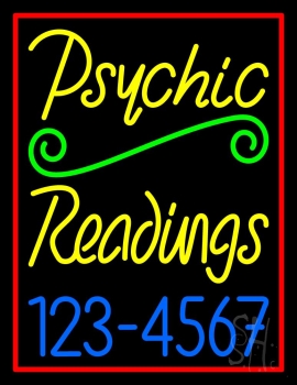 Yellow Psychic Readings With Phone Number Neon Sign