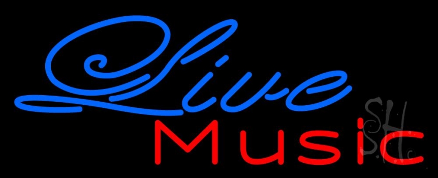 Blue Cursive Live Music Neon Sign