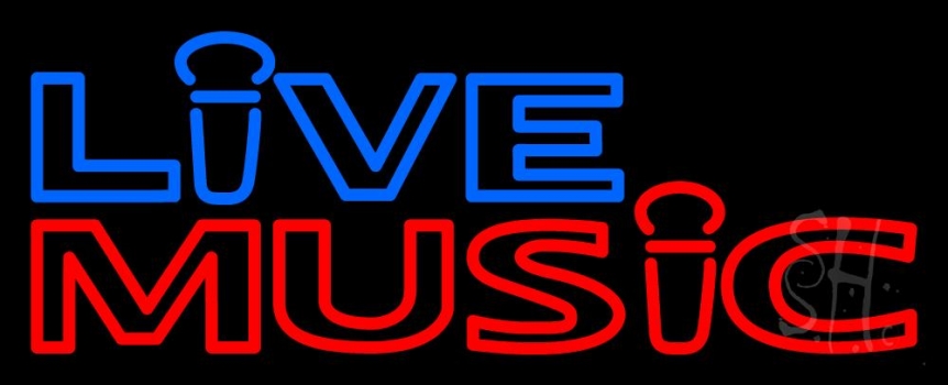 Blue Live Music Block Mic Logo Neon Sign