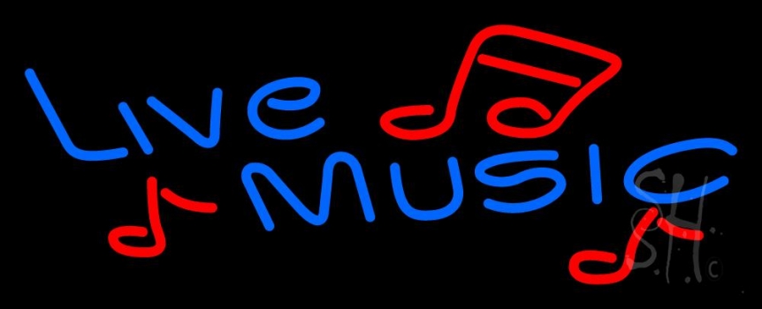 Blue Live Music With Red Notes Neon Sign