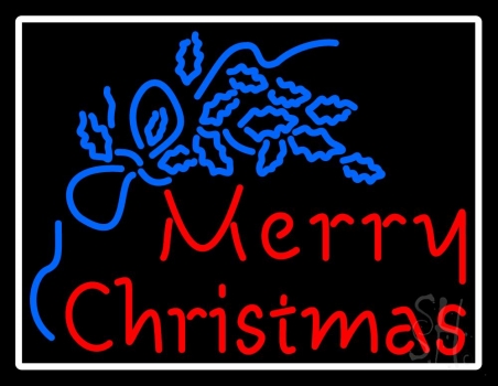 Blue Merry Christmas White Border Neon Sign