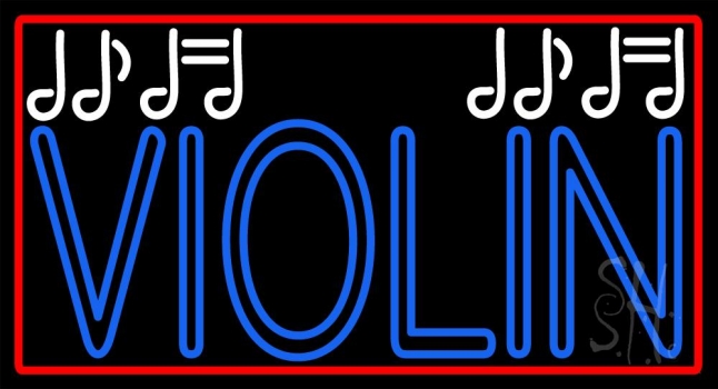 Blue Violin Red Border Neon Sign