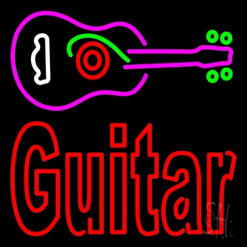 Guitar Logo In Turquoise Red Neon Sign