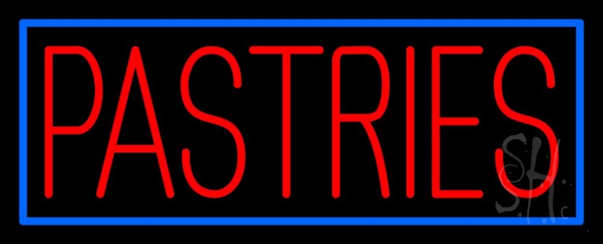 Red Pastries Blue Border Neon Sign