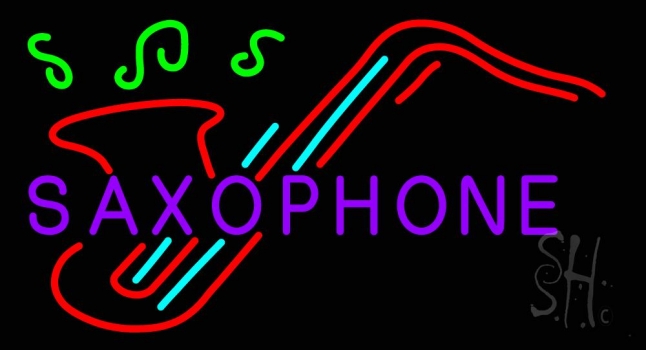 Pink Saxophone Red Logo Neon Sign