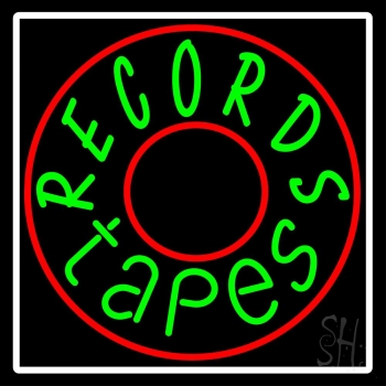 Records Tapes With Circle Neon Sign