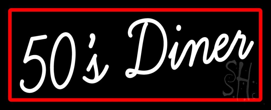 Red Border White Cursive 50s Diner Neon Sign