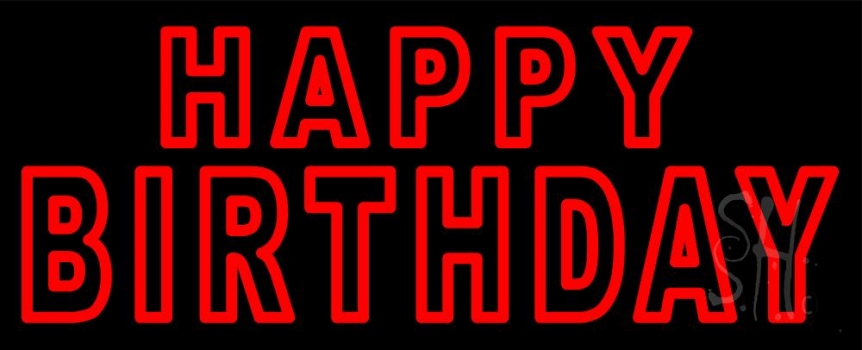 Red Double Stroke Happy Birthday Neon Sign