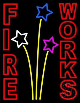 Red Fireworks Block Neon Sign