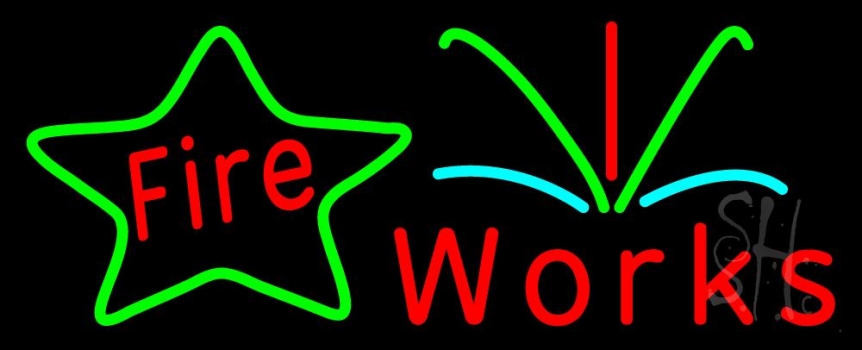 Red Fireworks Block Neon Sign