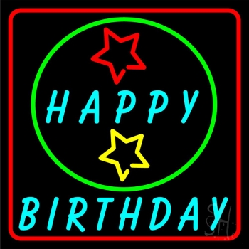 Turquoise Happy Birthday Neon Sign