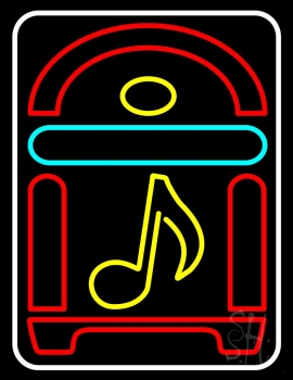 White Border Juke Box With Musical Note Neon Sign