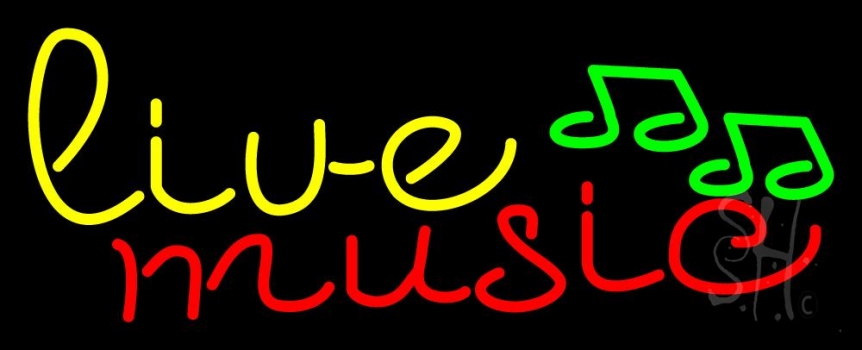 Yellow Live Music Cursive Neon Sign