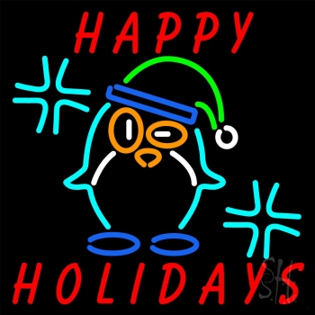 Happy Holidays With Snow Man Logo Neon Sign