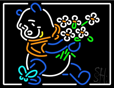 Pooh With Flowers Butterfly Neon Sign