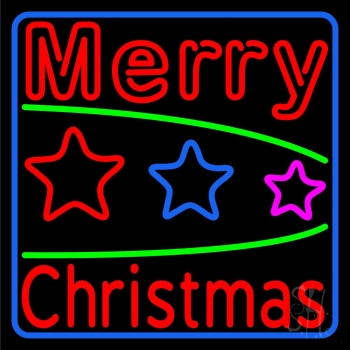 Red Merry Christmas With Stars Neon Sign