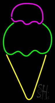 Purple Green Yellow Ice Cream Cone Neon Sign