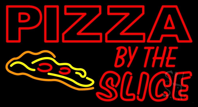 Red Pizza By The Slice Logo Neon Sign