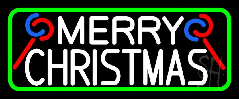 White Merry Christmas With Candy Stick Neon Sign