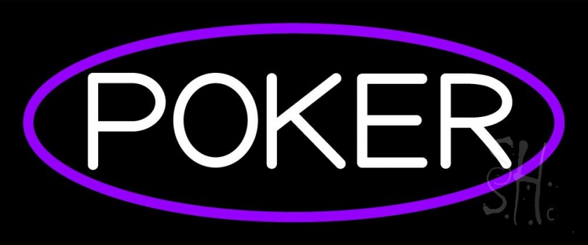 White Poker With Oval Neon Sign