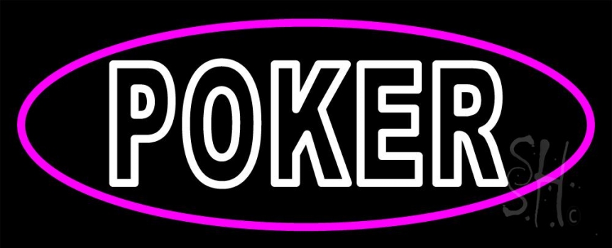 White Poker With Oval Neon Sign