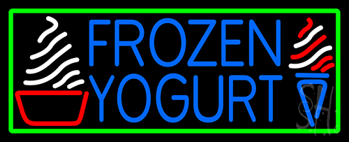 Blue Frozen Yogurt With Green Border Logo Neon Sign