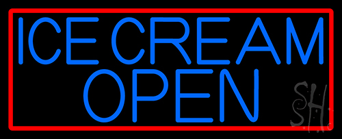 Blue Ice Cream Open With Red Border Neon Sign