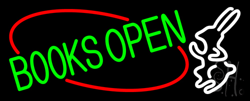Green Books With Rabbit Logo Open Neon Sign