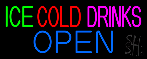 Green Ice Red Cold Drinks Open Neon Sign