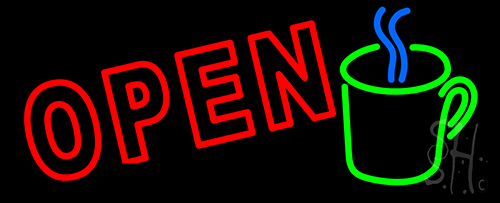 Open Coffee Mug Neon Sign