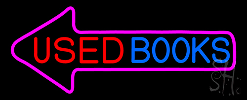 Used Books With Arrow Neon Sign