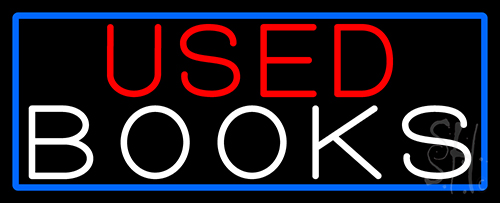 Used Books With Blue Border Neon Sign