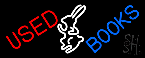 Used Books With Rabbit Logo Neon Sign