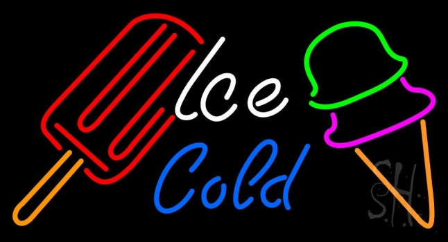 Ice Cold With Logo Cold Drink Neon Sign