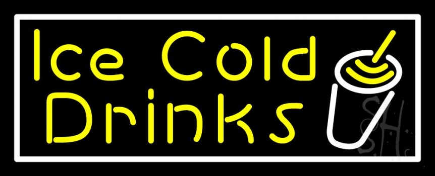 Yellow Ice Cold Drinks Neon Sign