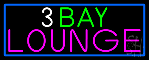 3 Bay Lounge With Blue Border Neon Sign