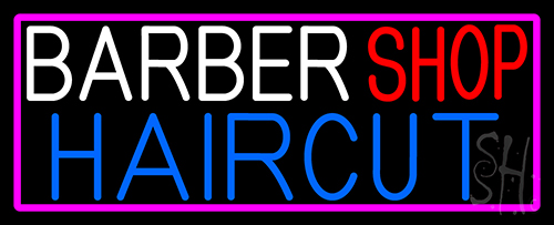 Barbershop Haircut With Pink Border Neon Sign